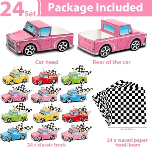 Miniatura 2 de 24 cajas de comida clásicas para fiestas de autos de carreras, suministros para fiestas de cumpleaños, camiones para niños, caja de alimentos