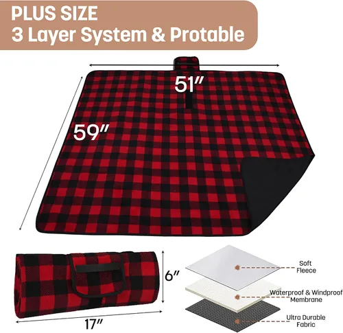 Miniatura 5 de Tirrinia Manta impermeable para exteriores con forro sherpa, resistente al viento, triple capa, cálida y cómoda, plegable para camping, estadio