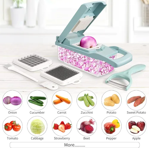 Miniatura 4 de senbowe Ultra-Sharp 420-Grade Hardened Stainless Steel Cortador de Cebolla y Verduras, 8 Cuchillas Intercambiables, Incluye Separador de Clara