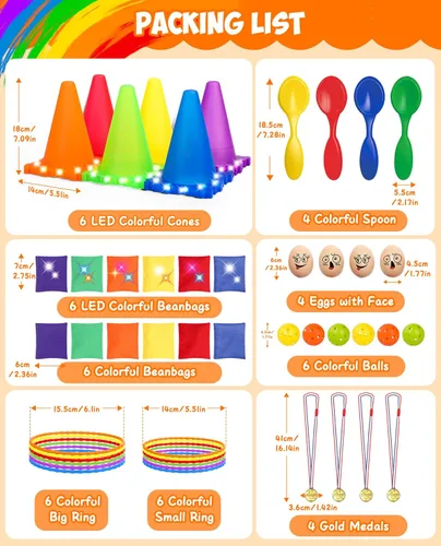 Miniatura 3 de Eocolz Juego combinado de 49 piezas de juegos de carnaval al aire libre para niños con luz LED, conos de plástico, obstáculos, puf, bolas de Azul