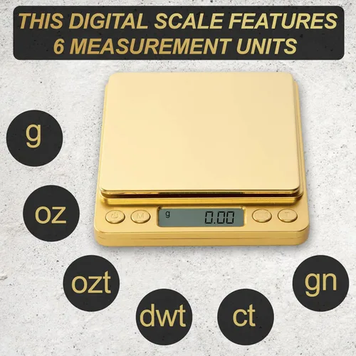Miniatura 3 de Street Kingz Gold - Báscula digital para joyería, báscula de alimentos de alta precisión de 17.64 oz con conversión de unidades múltiples y conteo