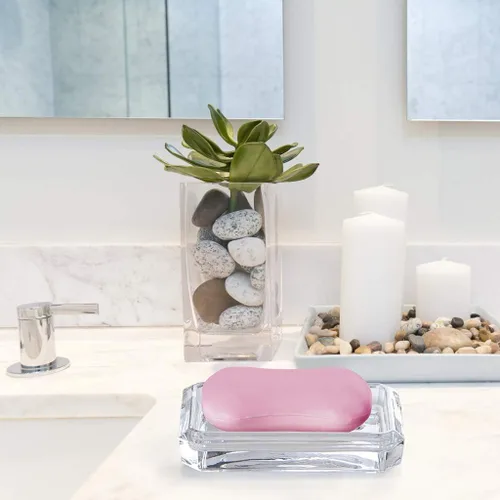 Miniatura 7 de MDLUU Paquete de 2 jaboneras de vidrio, bandeja decorativa para guardar jabón para ducha, bañera, fregadero de baño, fregadero de cocina (cuadrado)