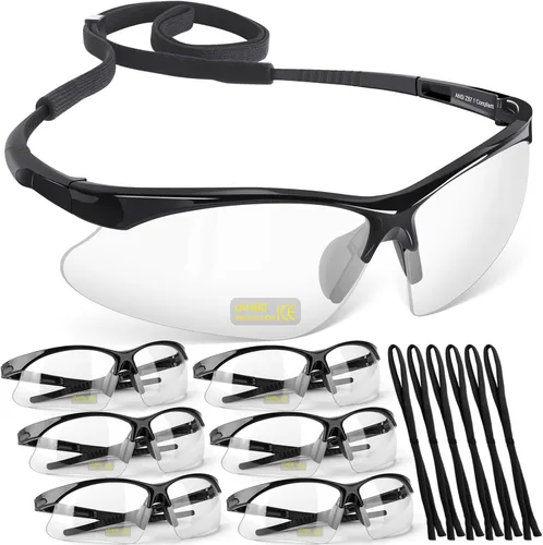 Miniatura 9 de OXG Paquete de 6 gafas de seguridad antivaho ANSI Z87+ resistentes a los impactos y arañazos para trabajo, laboratorio, construcción