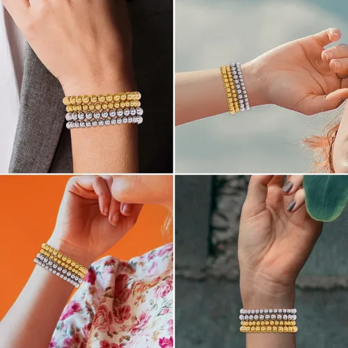 Miniatura 6 de 400 cuentas espaciadoras redondas de acero inoxidable 304 para hacer joyas, cuentas de metal lisas sin costuras, 0.157 pulgadas para hacer collares