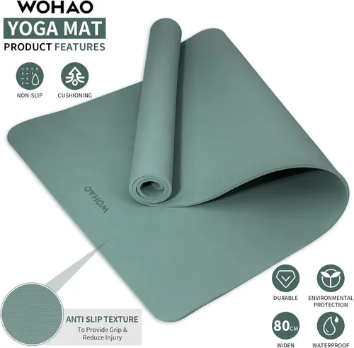 Miniatura 2 de Extra Wide & Thick 8mm Yoga Mat, 72"x31.5" Large Non Slip Exercise Mat, Premium POE Material for Superior Cushioning & Stability, with Strap for
