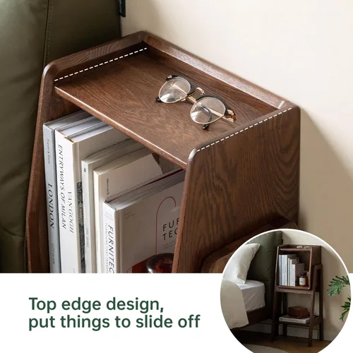 Miniatura 3 de Estante de Escalera 100% Roble Macizo con Gabinete, Mesita de Noche de 32.67" de Alto con Marco Estable para Dormitorio, Pequeña Estantería
