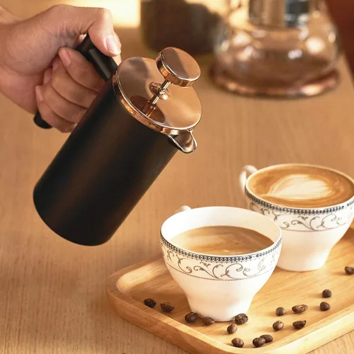 Miniatura 8 de Prensa Francesa Pequeña 350ml Negra, Prensa Francesa de Acero Inoxidable con Pared Doble Aislada para Viaje y Camping, Cafetera de Café Colado