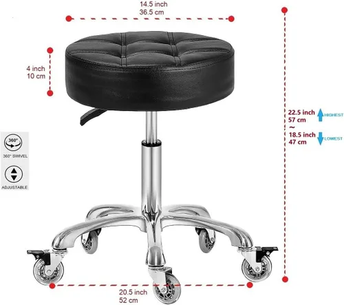Miniatura 2 de Taburete ajustable resistente – Taburetes con ruedas giratorias de bloqueo – Taburetes giratorios sin respaldo para belleza, peluquería, spa, hogar