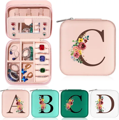 Parima Joyero de viaje para joyas Pequeñas cajas de joyería con iniciales, organizador de joyas, regalos de Navidad para mujeres, mamá, amigas,