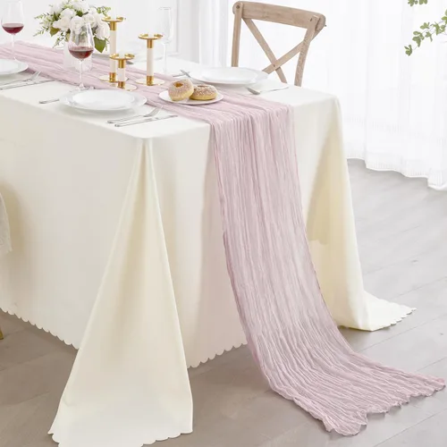 Miniatura 10 de Nialnant Camino de mesa de estopilla azul bebé, camino de mesa bohemio de 13 pies para cocina, cena, fiesta de Año Nuevo azul, decoración de bodas