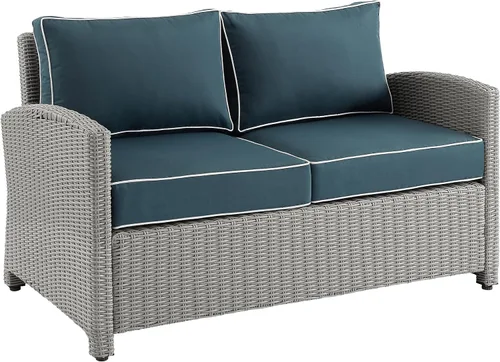 Miniatura 10 de Crosley Furniture KO70022WB-NV Bradenton Sofá biplaza de mimbre para exteriores, marrón con cojines azul marino