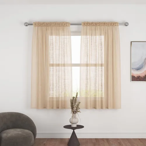 Miniatura 38 de UPOPO Paneles de Cortina Beige Pequeños Cortinas Transparentes de Gasa de 16 Pulgadas de Largo Cortinas de Cocina de Voile con Textura de Lino
