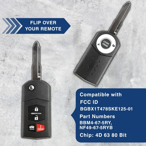 Miniatura 5 de 2 llaveros de repuesto KeylessOption para Mazda MX-5 Mazda 3 Mazda 6 2010, 2011, 2012, 2013, 2014, 2015, Mazda 3, Mazda 3, Mazda 6, 4 botones