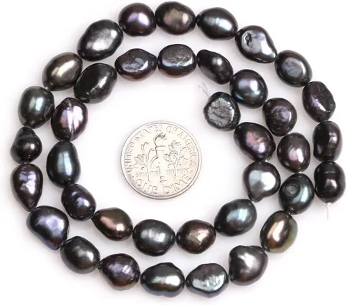 Miniatura 3 de Cuentas de perlas cultivadas de agua dulce para hacer joyas, piedras preciosas semipreciosas 8-9x10-0.433 in Olivary Black 15" Color teñido JOE Negro