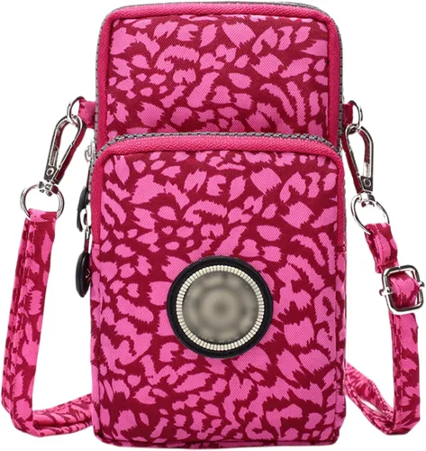 ZGMYC Bolsa de 3 capas para teléfono celular, bolso de pulsera impermeable deportivo para el hombro, cartera Estampado de leopardo púrpura