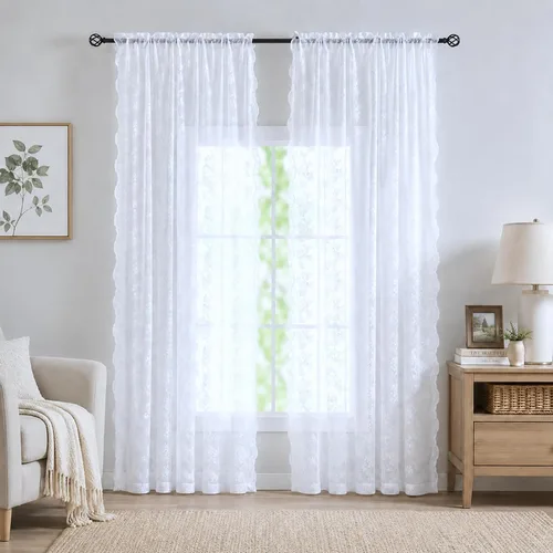 Miniatura 12 de YJ YANJUN Cortinas negras para dormitorio de 90 pulgadas de largo, 2 paneles de cortinas traslúcidas victorianas florales de Halloween para sala