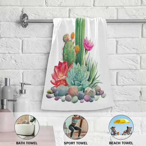 Miniatura 5 de Vdsrup Juego de 2 toallas de mano de cactus suculentos, toalla de verano de cactus tropical, toallas de baño pequeñas, toallas de baño suaves