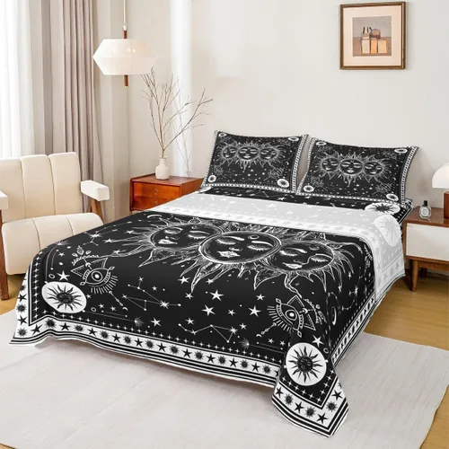 Miniatura 7 de Erosebridal Juego de sábanas tamaño individual con estampado de luna, diseño de flores de loto, color morado degradado, juego de sábanas orientales