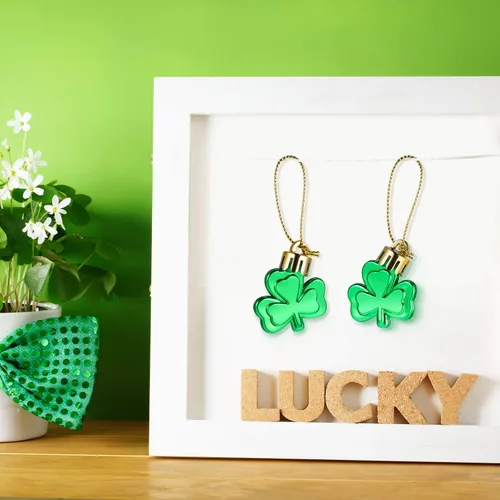 Miniatura 7 de Leinuosen 48 piezas de tréboles del día de San Patricio, trébol de buena suerte, adorno verde de San Patricio para adornos de árbol, estante