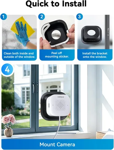 Miniatura 3 de Outinput Cámara de ventana sin taladro de 3MP 2K para seguridad del hogar, cámara de vigilancia de 2.4G y 5GHz con montaje en ángulo de visión