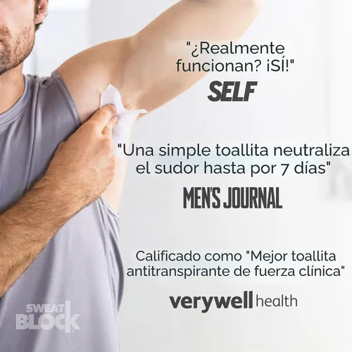 Miniatura 9 de SweatBlock Max Clinical - Toallitas antitranspirantes para sudoración excesiva e hiperhidrosis - hasta 7 días de protección/toallita - 10