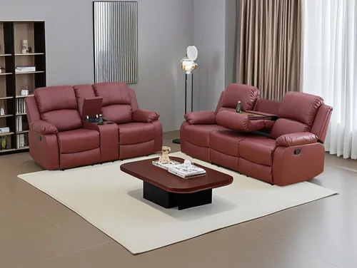 Miniatura 40 de Sofá reclinable manual moderno, sofá reclinable de cuero de 3 plazas, sofá reclinable de sala de estar, sofá con portavasos y mesa abatible