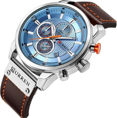 Miniatura 2 de Reloj de cuarzo analógico con correa de cuero para hombre, estilo clásico, informal, de acero inoxidable, impermeable, cronógrafo, fecha, analógico