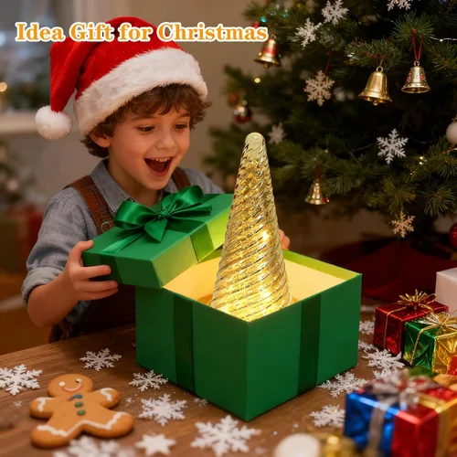 Miniatura 6 de Decoraciones de árbol de Navidad de vidrio para interiores, luz LED de mercurio decorativa de mesa para chimenea y hogar, luces nocturnas