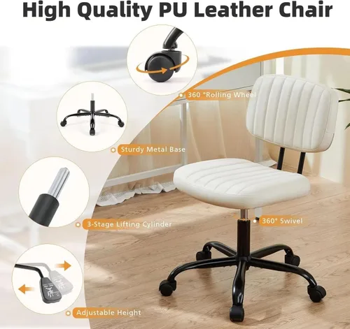 Miniatura 5 de HealSmart Silla de escritorio de oficina pequeña con ruedas, silla de escritorio sin brazos con soporte lumbar, piel sintética, respaldo bajo
