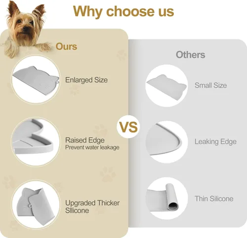 Miniatura 4 de Coomazy Tapete de silicona antideslizante más grueso para perros con borde elevado, impermeable, evita derrames de alimentos y escorrentía de agua