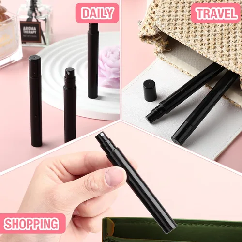 Miniatura 6 de Tanlade 300 mini botellas de spray de 0.2 fl oz recargables de plástico negro para viaje, atomizador para enjuague bucal, botella de colonia