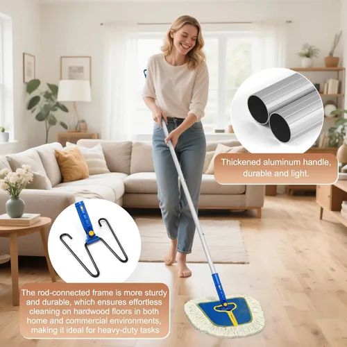 Miniatura 6 de Trapeador de polvo comercial para limpieza de suelos de madera, trapeador seco industrial resistente con 2 almohadillas de algodón de cuña