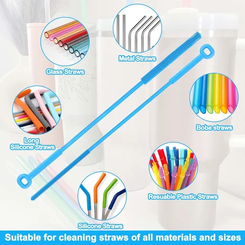 Miniatura 2 de XANGNIER Cepillo limpiador de pajitas de silicona, 2 cepillos reutilizables extra largos para limpiar popotes de plástico de metal, acero