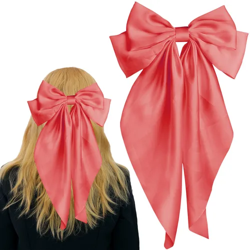 Miniatura 13 de Pufandor - Lazo para el cabello de satén sedoso para mujeres, lazos rojos para niñas, pasadores de lazo, cola larga con clips, lazos grandes