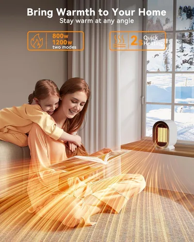 Miniatura 6 de QQT Calentador de espacio eléctrico, calentadores de espacio portátiles de bajo consumo para uso en interiores, ventilador portátil de dos Negro