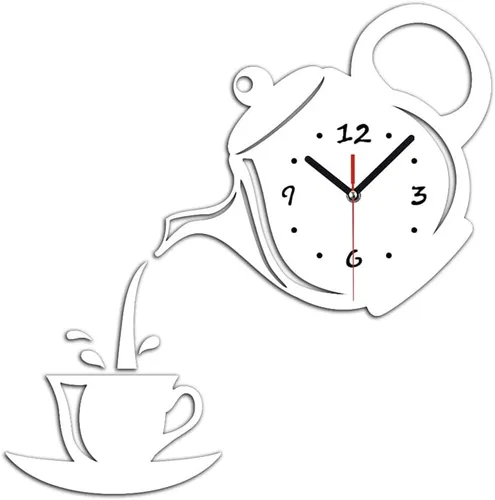 Miniatura 4 de Tetera y taza acrílico 3D DIY espejo reloj de pared – Seguridad irrompible azulejos espejo autoadhesivo superficie tiempo adhesivo para decoración