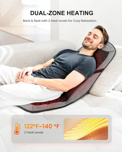 Miniatura 6 de COMFIER - Masajeador de espalda con calor, cojín de masaje para silla con 10 motores de vibración, soporte lumbar ajustable, masajeador de silla