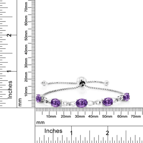 Miniatura 121 de Gem Stone King Pulsera de tenis de diamantes cultivados en laboratorio con piedra natal de 3-6 quilates para mujer, plata de ley 925, ovalada