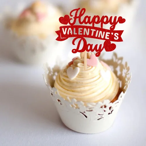 Miniatura 4 de Rsstarxi Paquete de 24 adornos para cupcakes para el día de San Valentín, con purpurina roja, dulce amor, para cupcakes, decoración de San Valentín