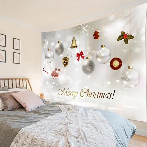 Miniatura 4 de LB Tapiz de Feliz Navidad, bola de Navidad y Papá Noel, tapiz de pared de copo de nieve de invierno, tapiz para colgar en la pared