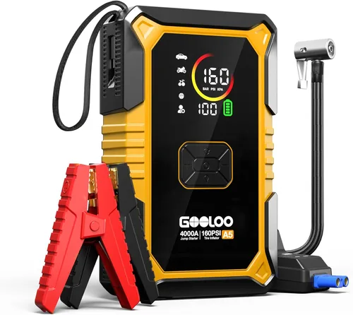 Miniatura 10 de GOOLOO Arrancador de Batería A5 con Compresor de Aire, Arrancador de Batería de Coche de 4000A (Toda Gasolina/10.0L Diésel) con Inflador