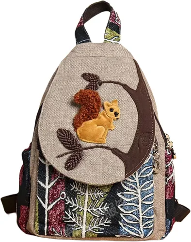 Miniatura 94 de HUANGGUOSHU Mochila de algodón tejida de algodón bohemio con bordado de lona estilo bohemio con múltiples bolsillos retro linda mochila cartera