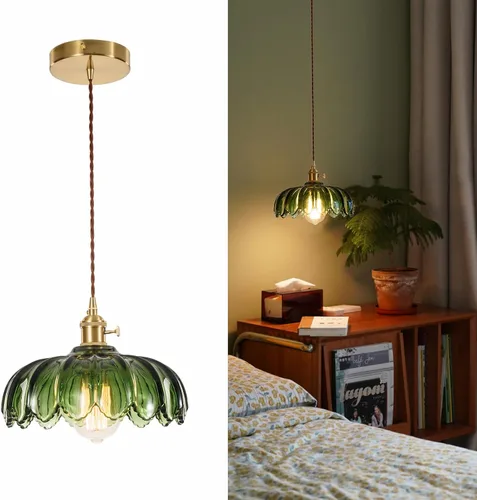XZHGCEE Lámparas colgantes vintage: luces colgantes de cristal isla de cocina, luz colgante verde, lámpara colgante moderna lámpara colgante de luz