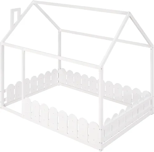 Miniatura 3 de Harper & Bright Designs Cama de casa de tamaño matrimonial para niños, cama Montessori con rieles en forma de valla, marco de cama de tienda