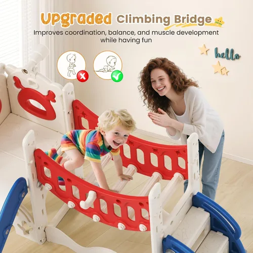 Miniatura 5 de Tobogán para niños, juego 10 en 1 para niños pequeños, nueva actualización con tobogán para niños, tabla de dibujo, juego de golf, aro de baloncesto