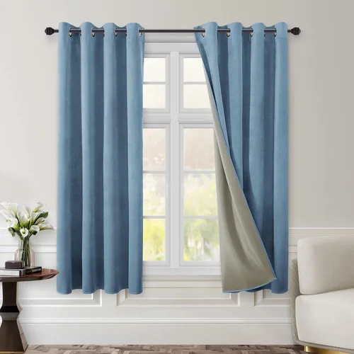 Miniatura 11 de HOMEIDEAS Cortinas de terciopelo opacas de color azul marino, 52 x 96 pulgadas, para oscurecer la habitación, con aislamiento térmico y ojales