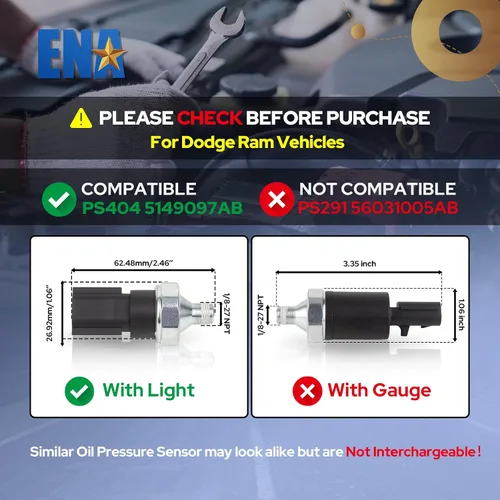 Miniatura 2 de ENA Interruptor de sensor de presión de aceite para PS404 4868672AA 5149059AA compatible con Dodge Ram 1500 2500 3500 Dakota Jeep Grand Cherokee