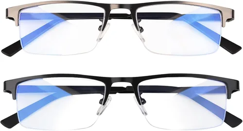 Miniatura 9 de Lentes de bloqueo de luz azul, lentes ligeros de metal con marco medio para computadora, lectura, juegos, televisión, teléfonos, filtro