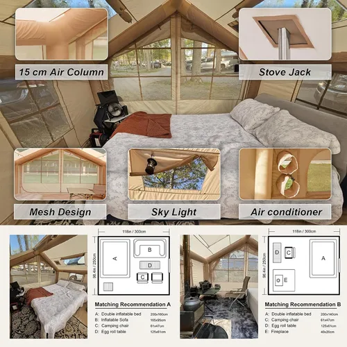 Miniatura 5 de SENLEETO Tiendas inflables para acampar, gran tienda de camping inflable con bomba manual, tiendas inflables fáciles de montar para 4-6 personas
