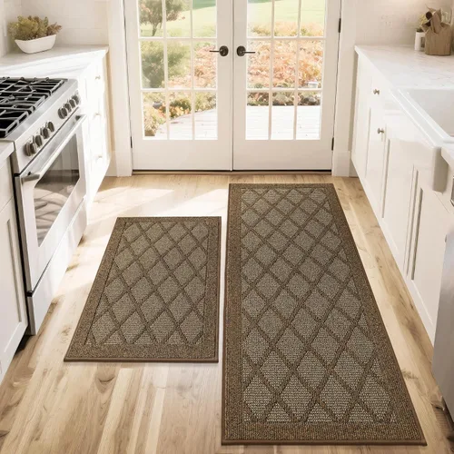 Miniatura 13 de COSY HOMEER Tapetes de cocina, 2 alfombras de cocina antideslizantes, lavables, absorbentes, para suelo de cocina, 100% polipropileno, alfombra